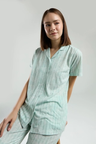 Pierre Cardin Cepli, Gömlek Yaka, Düğmeli, Kısakollu, Kutulu, Yazlık Pijama Takım Mint