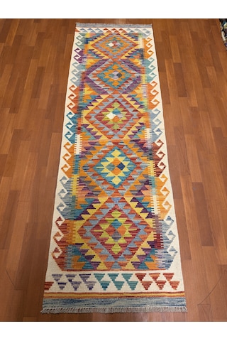 El Dokuma Afgan Kilim 100% Yün Harıka Desenlı Kök Boya Çok Renkli