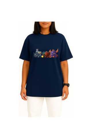 Bahriyeli Collection Oversize Imaginators Skylanders Superchargers Göğüs Tasarımlı Unisex T-shirt Lacivert
