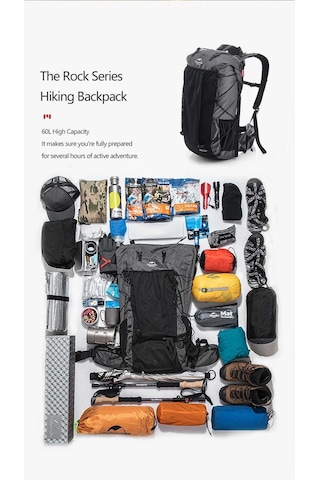 Naturehike Rock 60+5 Lt Trekking Sırt Çantası Siyah
