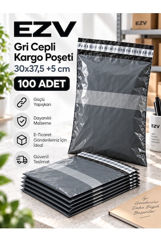 Gri Cepli Kargo Poşeti 30x37,5 +5 Cm 100 Adet