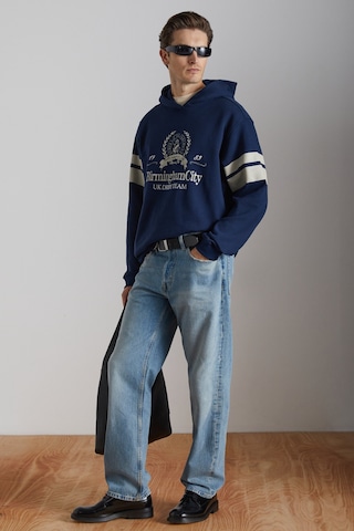 Grimelange Torrey Erkek Örme 3 Iplik Regular Fit Standart Kalıp Baskılı Kapüşonlu Lacivert Sweatshirt