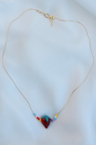 Murano Çilek Cam Kolye Kırmızı