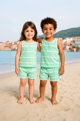 Luess Unisex Çocuk Batik Desenli Havlu Alt Üst Takım - Yeşil 2-3 Yaş 7-8 Yaş Yeşil