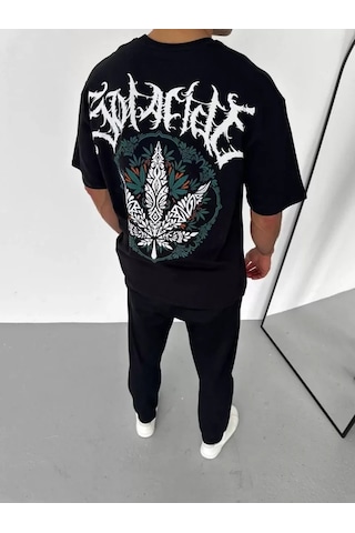 Modi Unisex Bisiklet Yaka Baskılı Oversize T-shirt - Siyah - Mymg106752