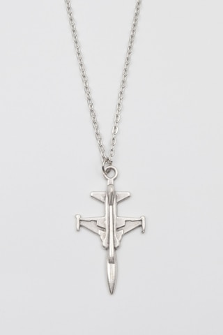 Modern F-5 Tiger Uçak Kolye - Düz Ezme İthal Zincirli Unisex Gümüş Kaplama - 60 Cm Gümüş