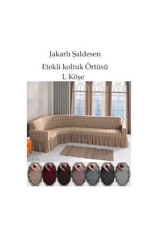StarMall Jakarli Şal Desen L.köşe Koltuk Örtüsü, Koltuk Kılıfı 350cm Taş