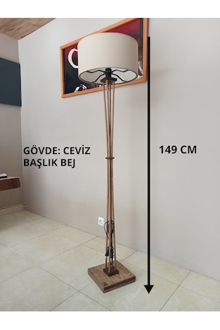 Ahşap Lambader Köşe Lambası Bej-Ceviz Renk