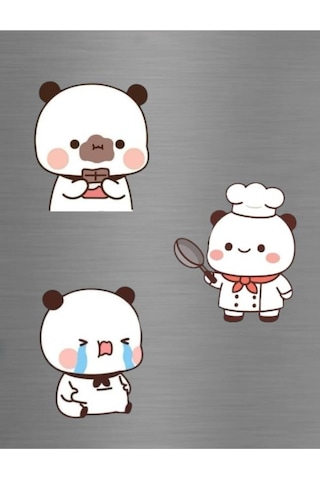 Çikolata Yiyen Ağlayan Şef Aşçı Dudu Bubu Panda Seti Sevgili Hediye Buzdolabı Magneti