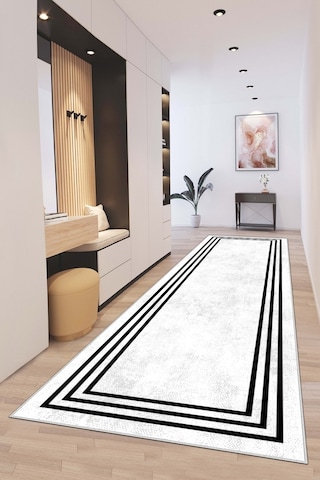 West Home Makinede Yıkanabilir Kaymaz Taban Leke Tutmaz Modern Kesme Yolluk Mutfak Yolluk Halı Yolluk Wh 413 White Yolluk