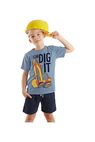 Denokids Mushi Kepçe İşte Erkek Çocuk T-shirt Şort Takım Çok Renkli