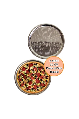 Prestij 32cm Delikli Pizza & Lahmacun Tepsisi Seti 2 Adet, Paslanmaz Çelik Renkli