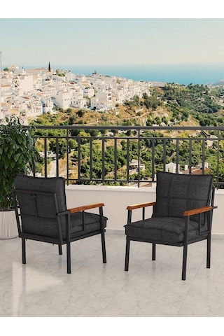Modern Balkon, Bahçe, Cafe, Metal Koltuk, Kanepe Tekli - Antrasit Antrasit