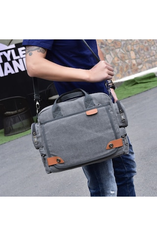 Çok Amaçlı Trend Çok Bölmeli Kanvas Büyük Kapasiteli Omuz Çantası D7017 Kahverengi