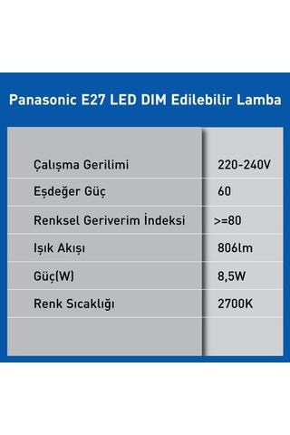 Panasonic E27 Led Dim Lamba 8.5w 806lm 2700k