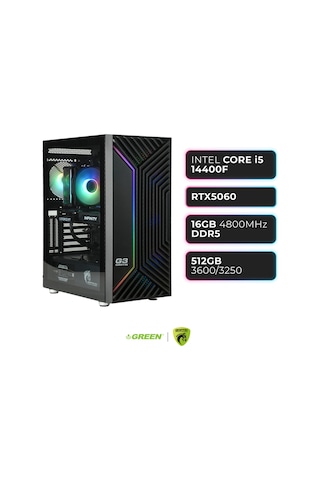 Green Griffin G3 Plus i5-14400F 16 GB 512 GB SSD RTX5060 Free Dos Masaüstü Oyuncu Bilgisayarı