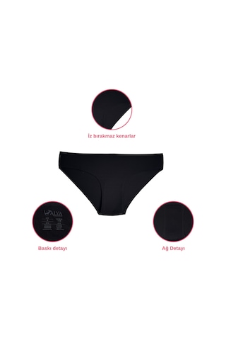 Alya Underwear Basic Lazer Kesim Kadın Bikini Külot Dikişsiz Kadın Slip - Ultra Esnek Ve Rahat 6'lı Paket Siyah