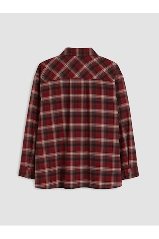 Lcw Modest Kırmızı Ekose Oversize Kadın Oduncu Gömlek Tunik