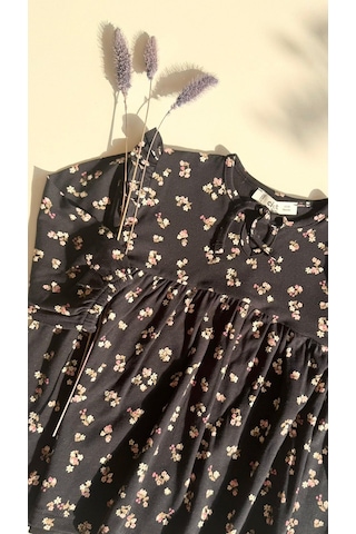 Desenli Mevsimlik Elbise 1-7 Yaş Siyah Siyah