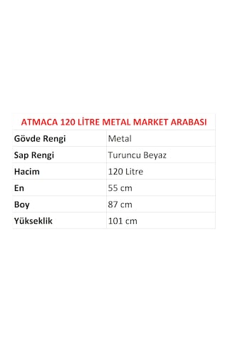 120 Litre Atmaca Metal Market Alışveriş Arabası / En:55 Boy:87 Yükseklik:101 Cm