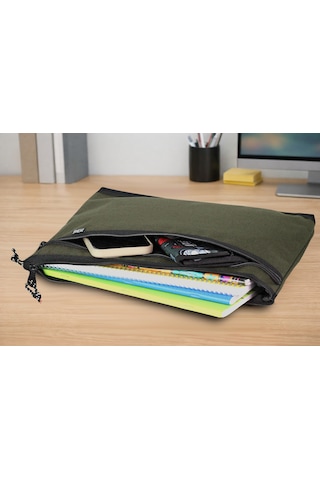 Jacbag Dual Zip Folder -iki Bölmeli Dosya Çanta A4 Dual Zip Folder-haki Tek Renk