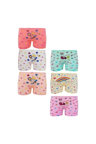 Kız Çocuk Boxer %100 Pamuklu Likralı Baskılı Eğlenceli Rahat 6'lı