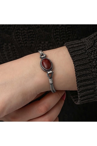 Blackcraft Gümüş Akik Taşlı Kazaziye Bileklik Bc-685b90 Renkli