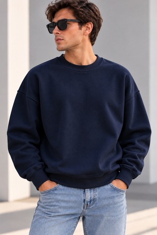 Gıovera Panther Time Premium Oversize Erkek Sweatshirt Lacivert
