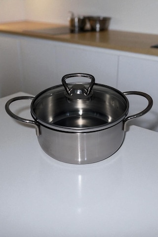 Cam Kapaklı Mini Tencere Paslanmaz Çelik 15 Cm