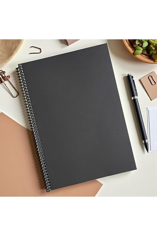 Kareli Spiralli Not Defter, A4 Boyut 21x29,7 Cm , 60 Yaprak, 90gr. Ivory Kağıt, Ofis İçin İdeal Siyah Kapak Çok Renkli