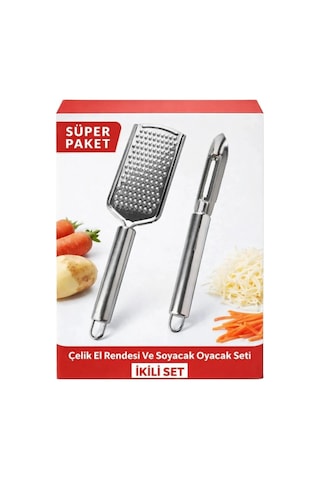 Paslanmaz Çelik El Rendesi Ve Soyacak Oyacak Seti, 2 Parça, Beyaz, Ergonomik Tasarım, Gıda Güvenli Diğer
