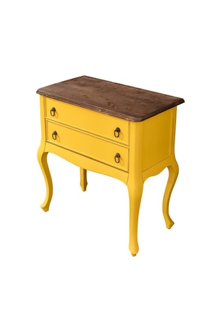 Roys Ahşap S3540 Sarı Üstü Ceviz Eskitme Çift Çekmeceli Komodin  T