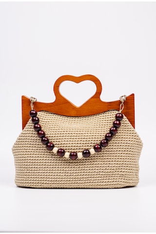 Fabric Craft Bag El Çantası Örgü Floş İplik Ahşap Saplı Açık Bej