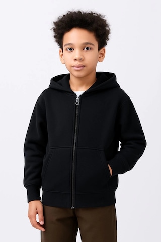 Barlashive Erkek Çocuk Kapüşonlu Kanguru Çepli Tam Fermuarlı Hırka Sweatshirt - Siyah Çok Renkli