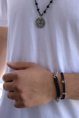 Çift Renkli Çelik Zincir Erkek Bileklik Siyah