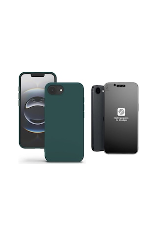 Apple iPhone 17e Uyumlu Içi Kadife Lansman Kılıf Ve Mat Seramik Tam Kaplayan Cam Ekran Koruyucu Koyu Yeşil