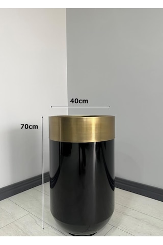 Dekoratif Eskitme Darbuka Parlak Siyah Saksı 70cm