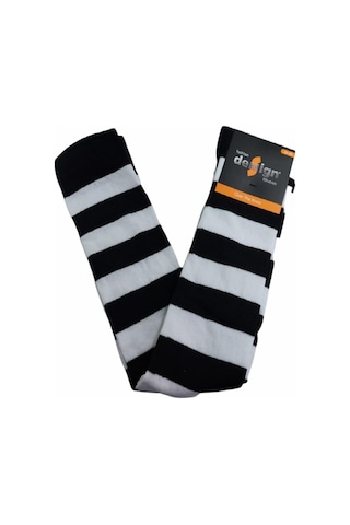 Design Socks Desing Çember Desenli Dikişsiz Dizüstü Çorap-Siyah-Beyaz Beyaz - Siyah