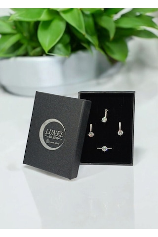 Tek Taşlı Gümüş Takı Seti 925 Ayar, Şık Ve Zarif Kadın Aksesuar Seti Gümüş