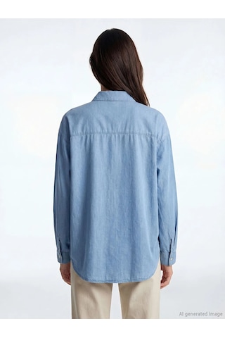 Lc Waikiki İndigo Gömlek Yaka Oversize Kadın Jean Tunik Indigo