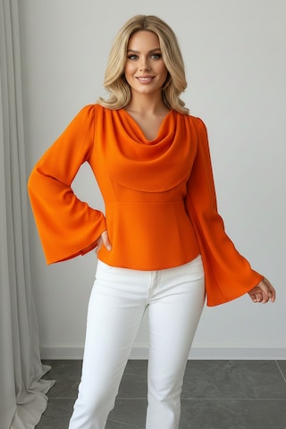 Khi-zai Kadın Degaje Yaka Şehirli Stil Bluz Turuncu
