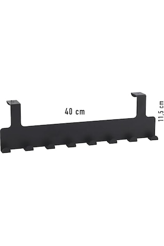 Metal Mat Siyah Kapı Arkası Askılık 8 Kancalı Amerikan Tipi Organizer Askı, Banyo Ve Oda Kapıları İçin Pratik Askılık, Delmeden Montajlı Kapı Arkası Askı Siyah 40cm