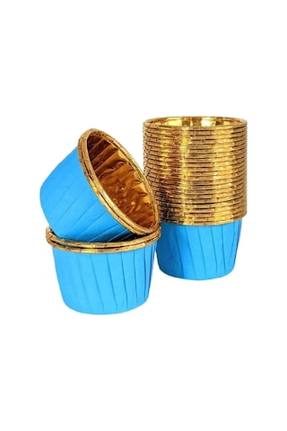 Metalik Mavi Gold Renk Muffin Cupcake Kek Kalıbı 25'li Çok Renkli