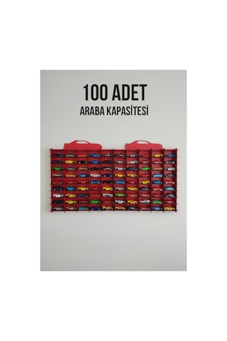 100 Arabalık Duvar Tipi Araba Rafı Koleksiyon Severler İçin Özel Tasarım Kırmızı