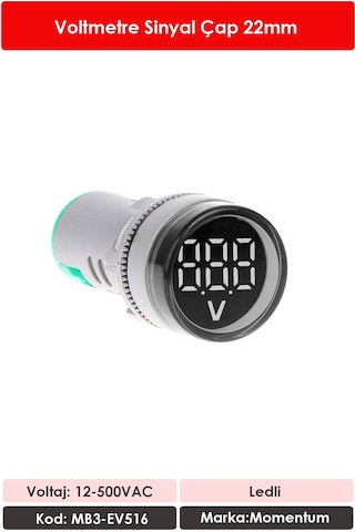 Momentum 22m Voltmetre Sinyal Lambası 12-500VAC Beyaz MB3-EV516