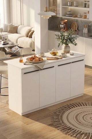 Orren Ada Mutfak Yemek Masası 4 Kapaklı 160cm Beyaz Or1-w