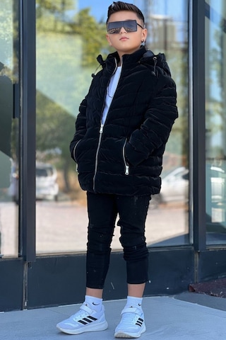 Pina Kids Erkek Çocuk Çıkarılabilir Kapüşonlu Sık Dikişli Nova Kumaş Kışlık Şişme Mont Km4016 Siyah