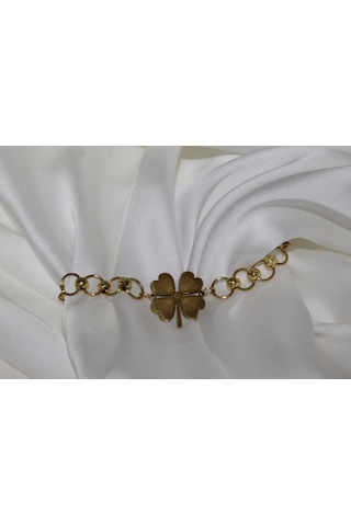 Dört Yapraklı Yonca Zincirli Çelik Bileklik Zarif Ve Anlamlı Tasarım Gold Renk Kadın Bileklik Künye Gold