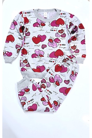 Kalpli Kız Çocuk Pijama Takım Gri