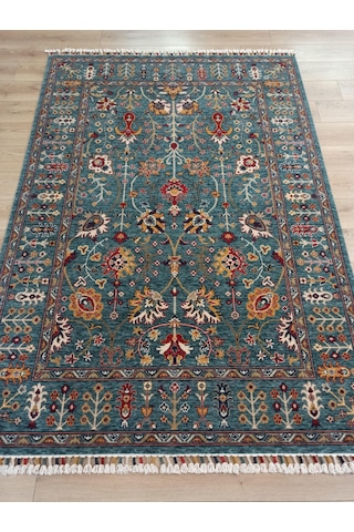 Çam Halı Sultani 805 Yeşil Yün Ve Bambu İle Özel Tezgahlarda Üretilen Otantik Desenli El Emeği Modern Uşak Halısı Gri